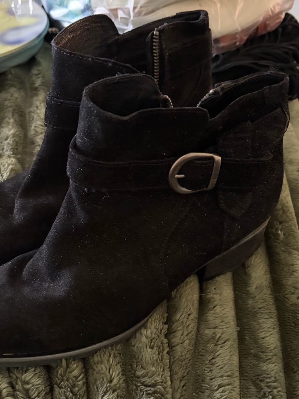 Born Black Suede Ankle Booties with Buckle and zip side size 9
